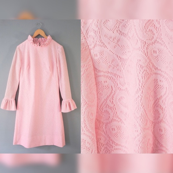 SOLD- Vintage 1960s Pink Paisley Lace Retro Dress - Picture 1 of 7